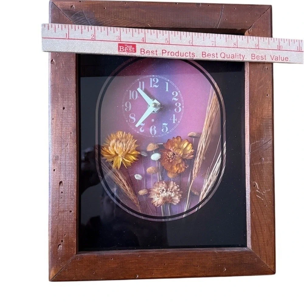 Art Unlimited Vintage Shadow Box Wall Clock Dried Flower Rustic 11x14 MCM rustic